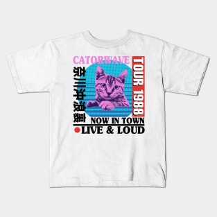 Vaporwave Aesthetic Retro Cat Gift Funny Japan Otaku Kids T-Shirt